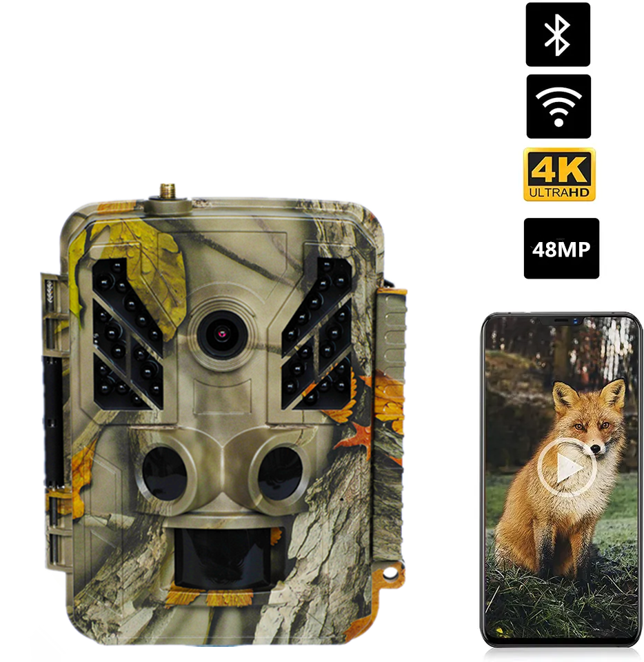 Night Vision 4K 48MP Hunting Trail Camera with Bluetooth and WiFi