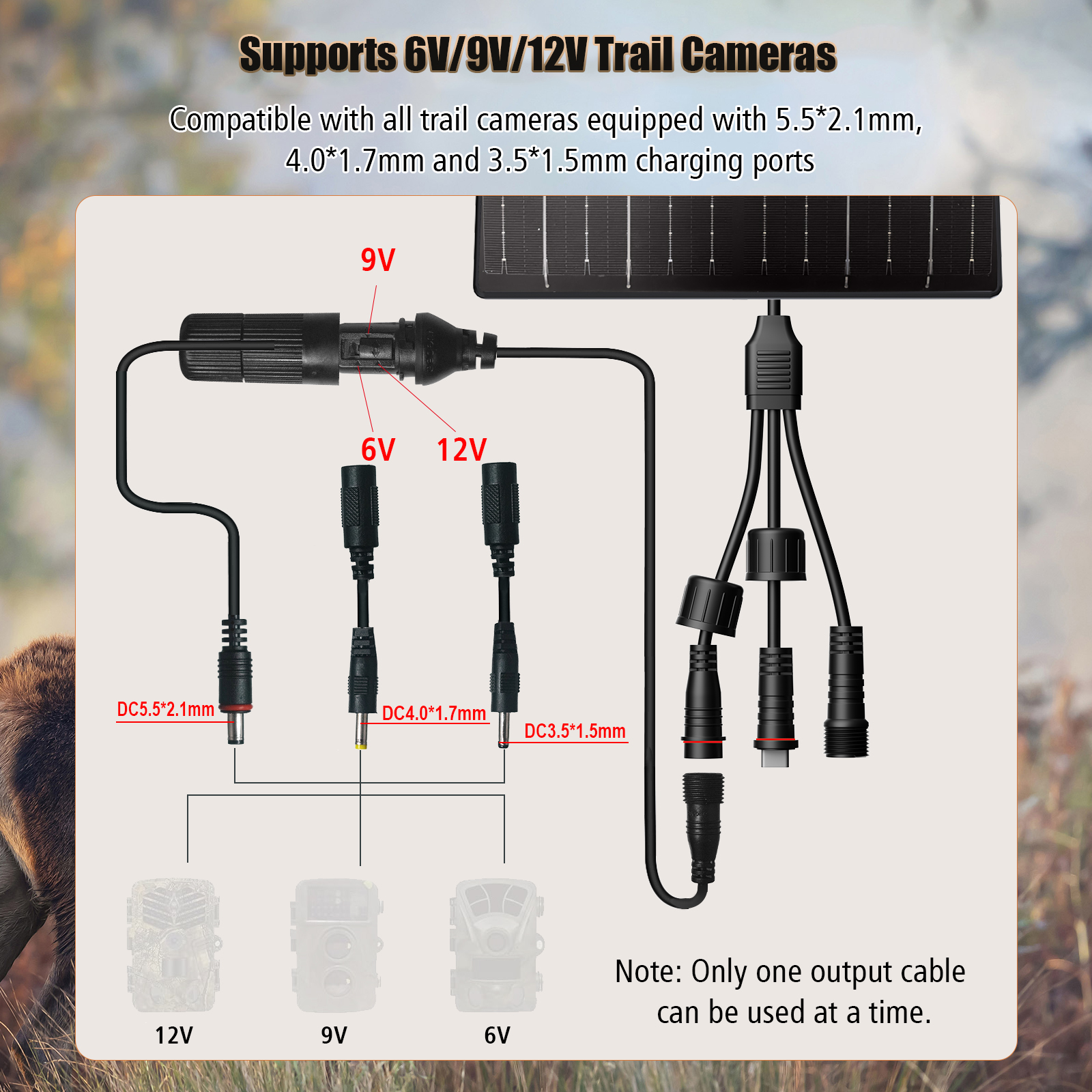 Solar panel SP1W 10W 6V/9V/12V 10400mAh lithium battery output voltage Sliding tracking camera Hunting Camera 2.5m cable length